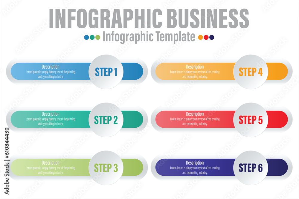 Poster 6 steps, six 6 option scroll bar elements with steps,road map,options,milestone,timeline,processes o