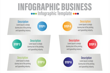 Infographic design template with numbers Six 6 Steps, Six 6 option for Presentation infographic, Timeline infographics, steps or processes. Vector illustration