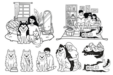 Hand Drawn dog and family collection in flat style illustration for business ideas