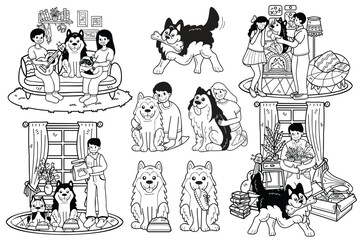 Hand Drawn dog and family collection in flat style illustration for business ideas