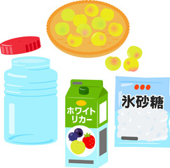 梅の実とホワイトリカーと氷砂糖、梅酒作り