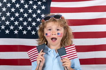 Child american patriot. Kid celebration independence day 4th of july. United States of America...