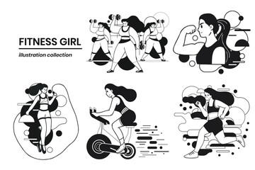 Hand Drawn Fitness girl in the gym in flat style illustration for business ideas
