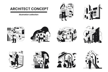 Hand Drawn Architects and Engineers collection in flat style illustration for business ideas