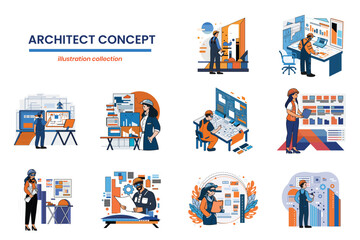 Hand Drawn Architects and Engineers collection in flat style illustration for business ideas