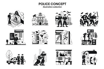 Hand Drawn policeman collection in flat style illustration for business ideas