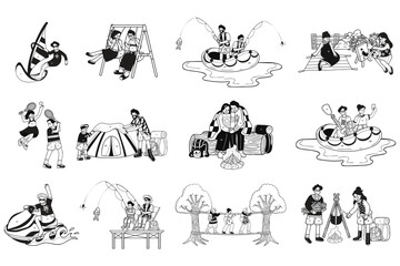 Hand Drawn Outdoor travel and camping collection in flat style illustration for business ideas