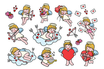 Hand Drawn Cupid collection in flat style illustration for business ideas