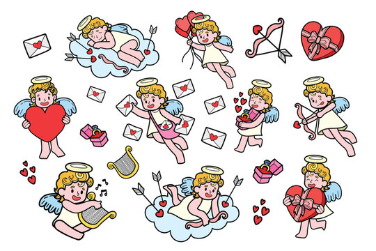 Hand Drawn Cupid collection in flat style illustration for business ideas