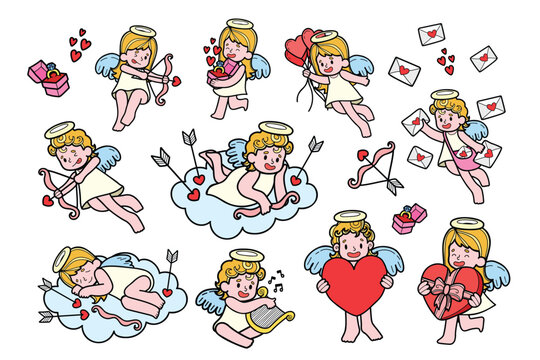 Hand Drawn Cupid collection in flat style illustration for business ideas