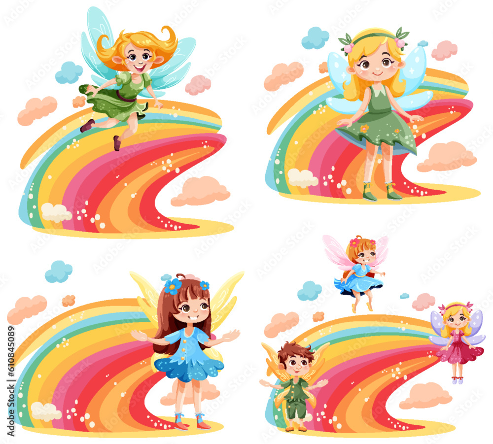 Canvas Prints cute fantasy fairy cartoon character with colourful rainbow