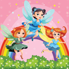Fairy princess cartoon at magic land background