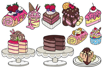 Hand Drawn sweets and desserts collection in flat style illustration for business ideas
