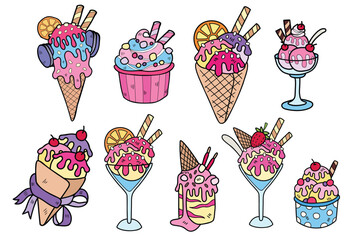 Hand Drawn sweets and desserts collection in flat style illustration for business ideas