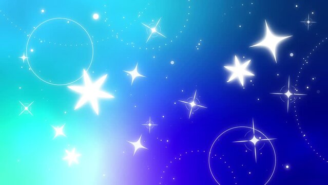 星がキラキラと輝くパーティクル素材　ビデオ背景　水色と青