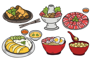 Hand Drawn chinese food collection in flat style illustration for business ideas
