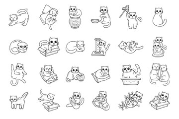 Hand Drawn cat in various poses collection in flat style illustration for business ideas