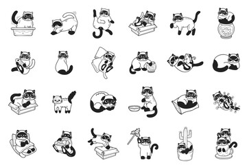 Hand Drawn cat in various poses collection in flat style illustration for business ideas