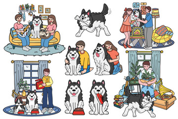 Fototapeta premium Hand Drawn dog and family collection in flat style illustration for business ideas