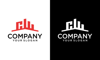 CW initial monogram logo for real estate with building style