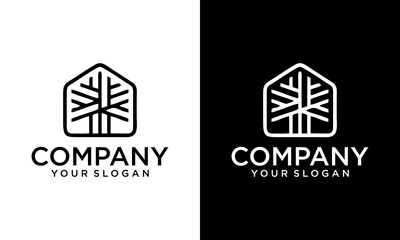Vector logo on which an abstract image of a house with a tree inside.