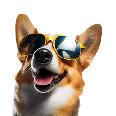 Funny dog wearing sunglasses for summer, dog with summer concept on white background