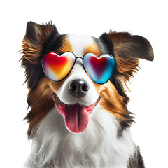 Dogs are happy in the summer. dog wearing glasses on white background for project decoration Publications and websites
