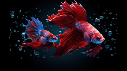 Two Betta fish on black isolated background with Ai Generated