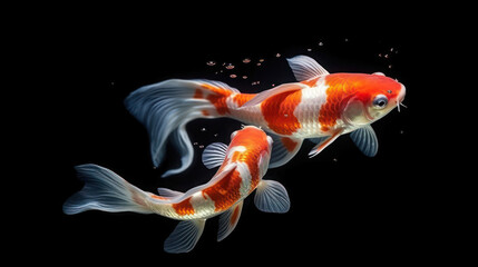 Koi fish on black isolated background with Ai Generated