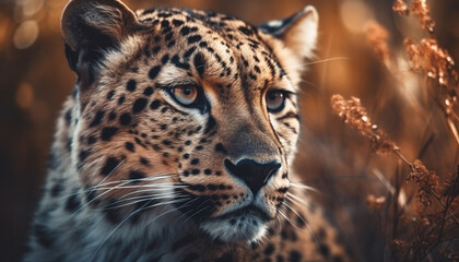 Fototapeta na wymiar Spotted cheetah staring, beauty in nature wilderness generated by AI