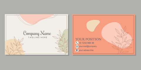 business card design for personal identity. elegant styled card with floral elements in hand drawn.