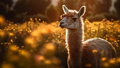 Foto auf Alu-Dibond Cute alpaca grazing in nature meadow generated by AI © grgroup