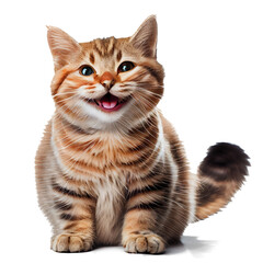 Cute happy cat, smiling cat. On white background for project decoration. Publications and websites
