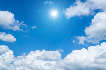 Naklejka na ściany i meble Sun, Beautiful blue sky with white clouds.