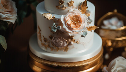 Obraz na płótnie Canvas Elegant bride indulges in gourmet chocolate dessert generated by AI