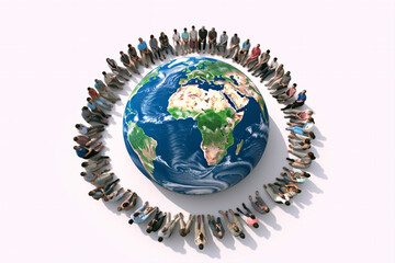 a group of people sitting in a circle with the earth in the background world population day, generative ai
