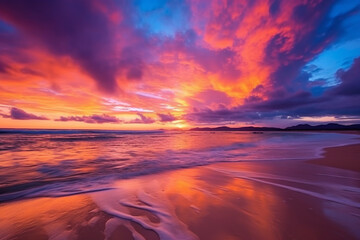 Fototapeta na wymiar Beautiful sunset sky and ocean beach, Generative AI