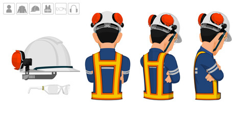 worker with helmet and earmuffs no use on white background