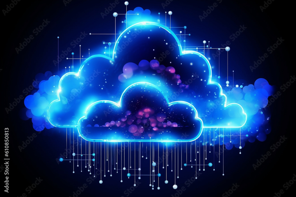 Poster cloud computing concept illustration, abstract cloud connection technology background, generative ai