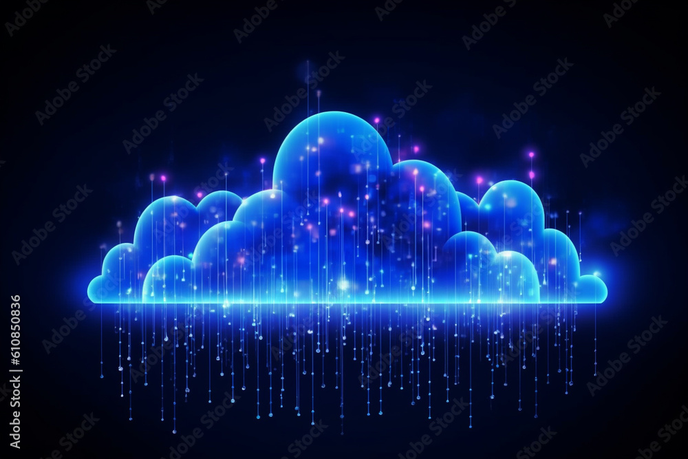 Poster cloud computing concept illustration, abstract cloud connection technology background, generative ai