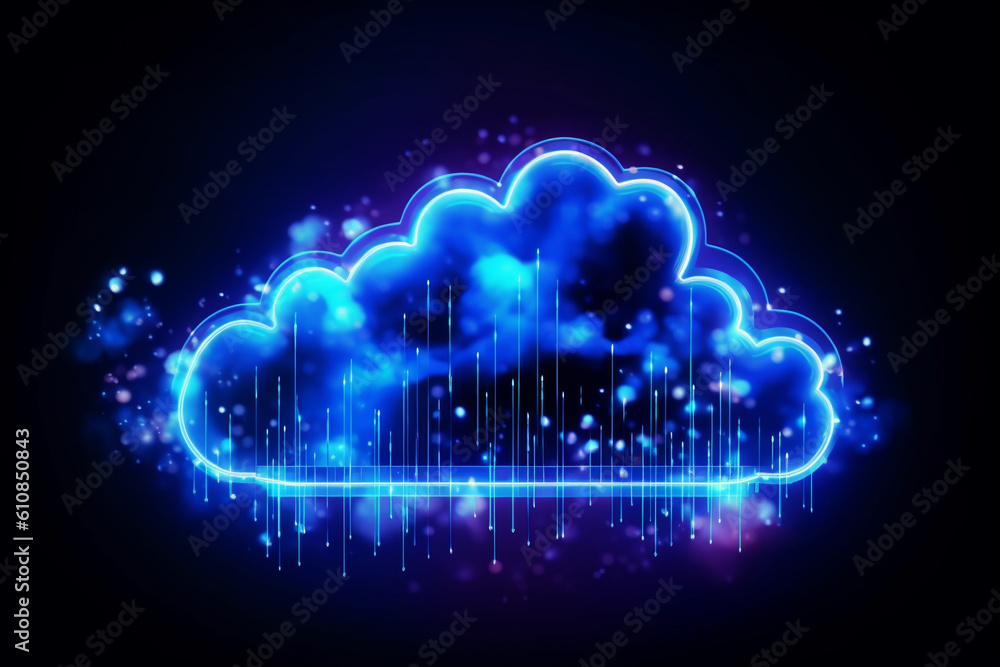 Poster cloud computing concept illustration, abstract cloud connection technology background, generative ai