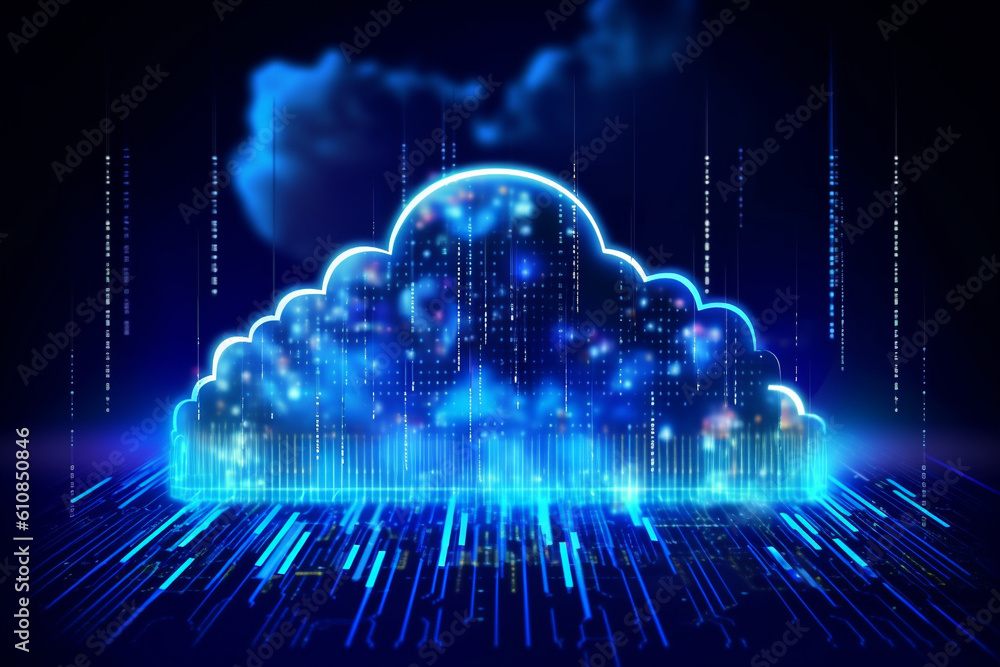 Poster cloud computing concept illustration, abstract cloud connection technology background, generative ai