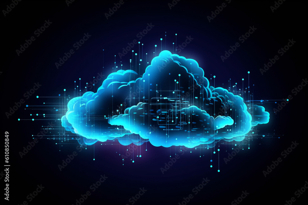 Poster cloud computing concept illustration, abstract cloud connection technology background, generative ai