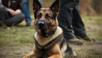 Purebred German Shepherd sitting in nature, loyal guard generated by AI