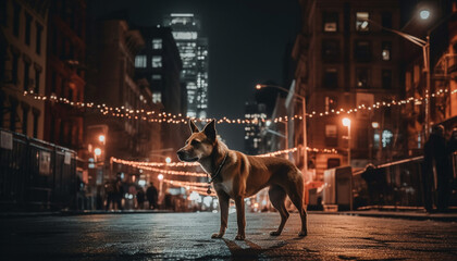 A cute puppy walking on city sidewalk generated by AI