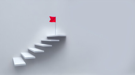Concept of growth, depicting upward steps leading towards a flag on the top. Achievement, progress, success, and the journey towards a goal in personal and professional realms. Generative A