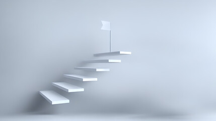 Concept of growth, depicting upward steps leading towards a flag on the top. Achievement, progress, success, and the journey towards a goal in personal and professional realms. Generative A