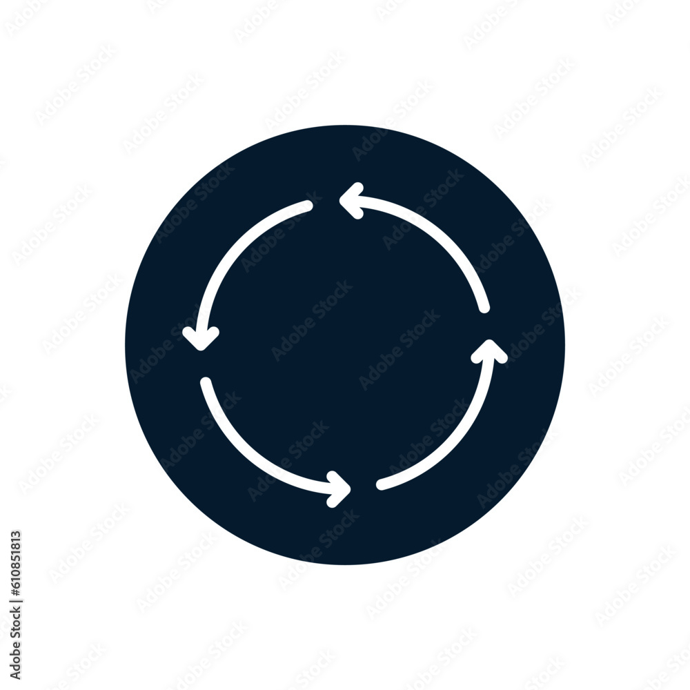 Poster concept flat icon of cyclic rotation, recycle recycle, refresh button. vector icon isolated on white