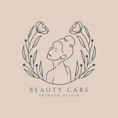 logo line art women beauty cosmetic salon and spa feminine beauty care botanical vector icon symbol minimalist design