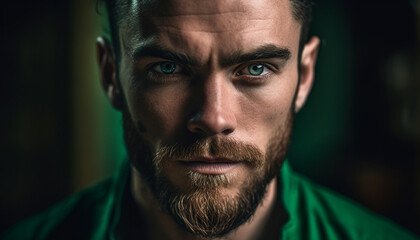 Obraz premium Confident man with beard staring at camera generated by AI